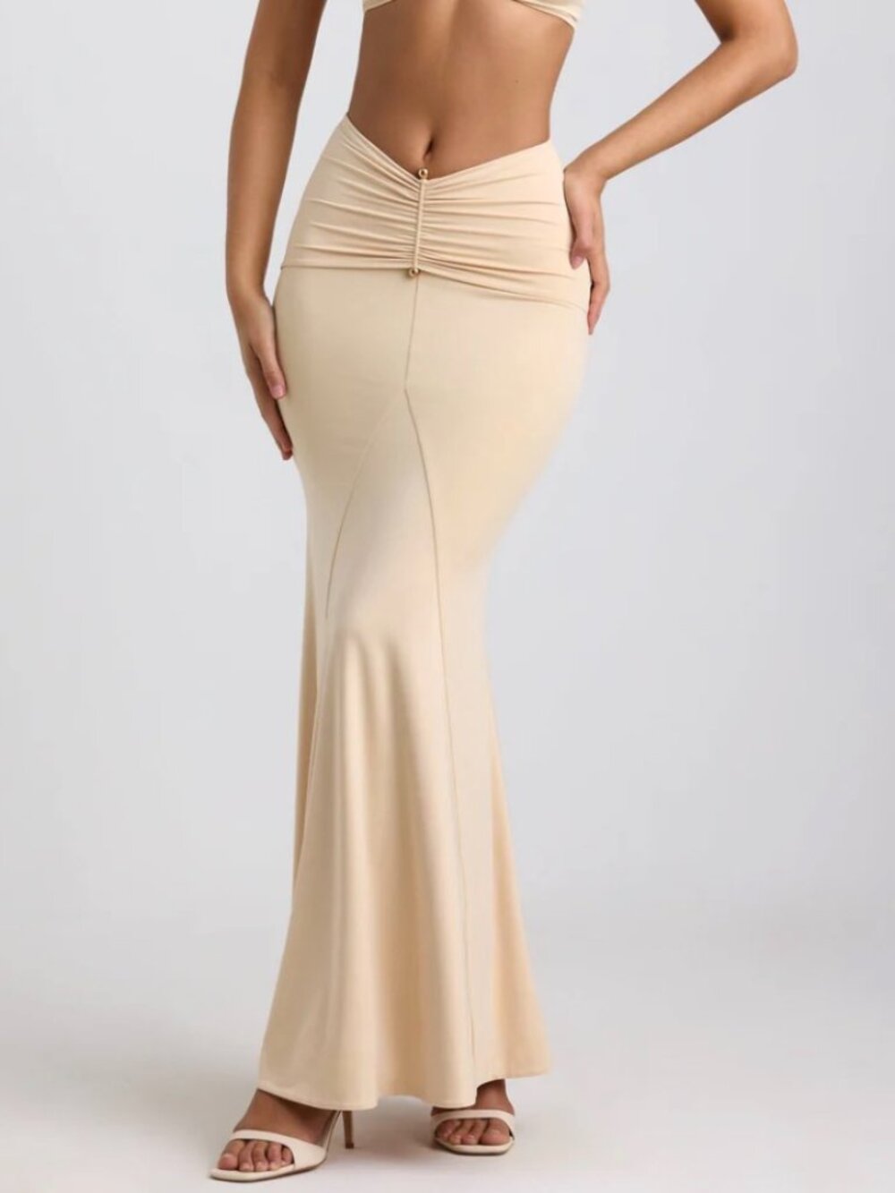 Oh Polly Nude Ruched Maxi Skirt Set – NWT